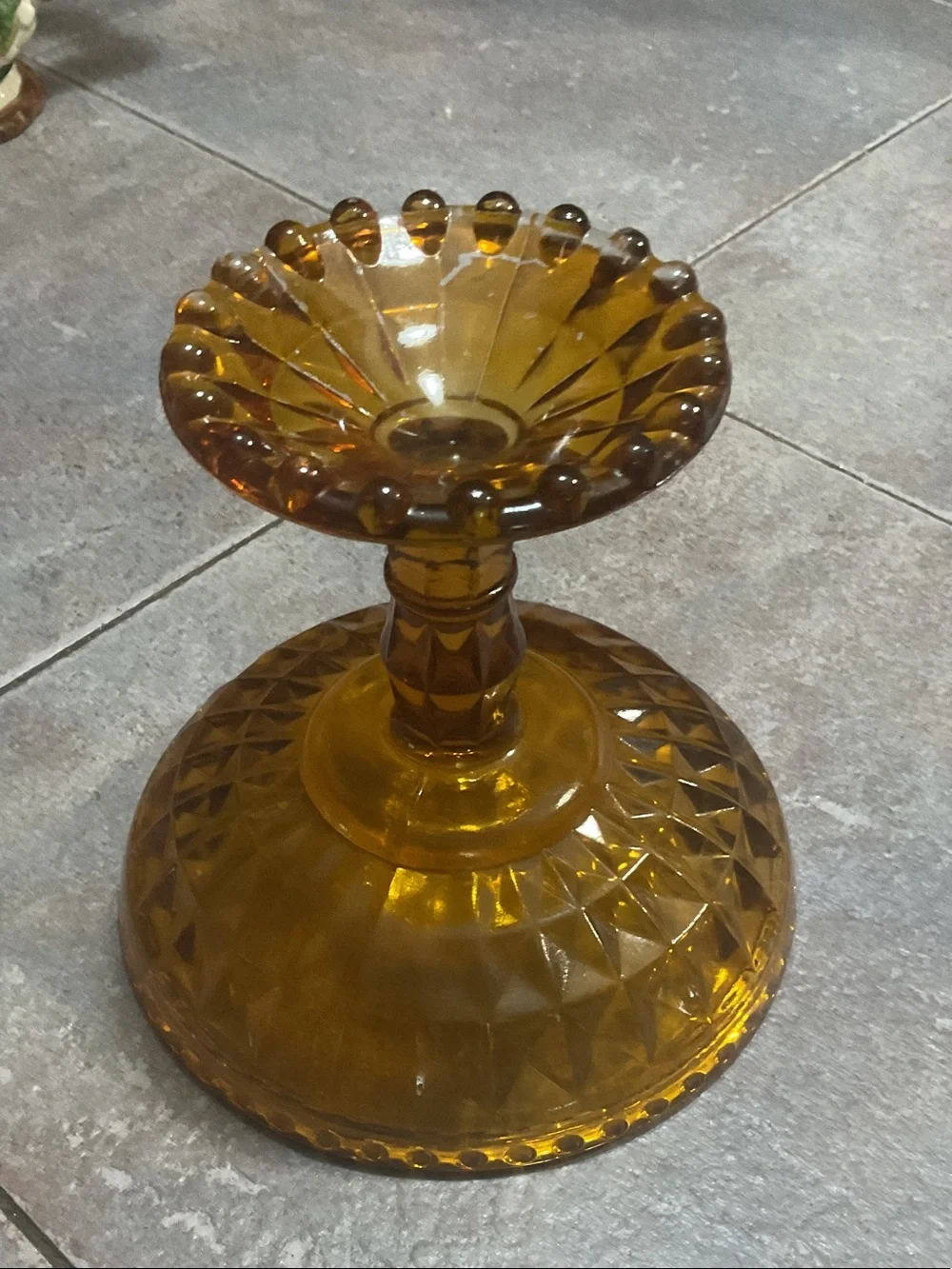 Amber Glass Pedestal Compote Bowl - Decorative Centerpiece